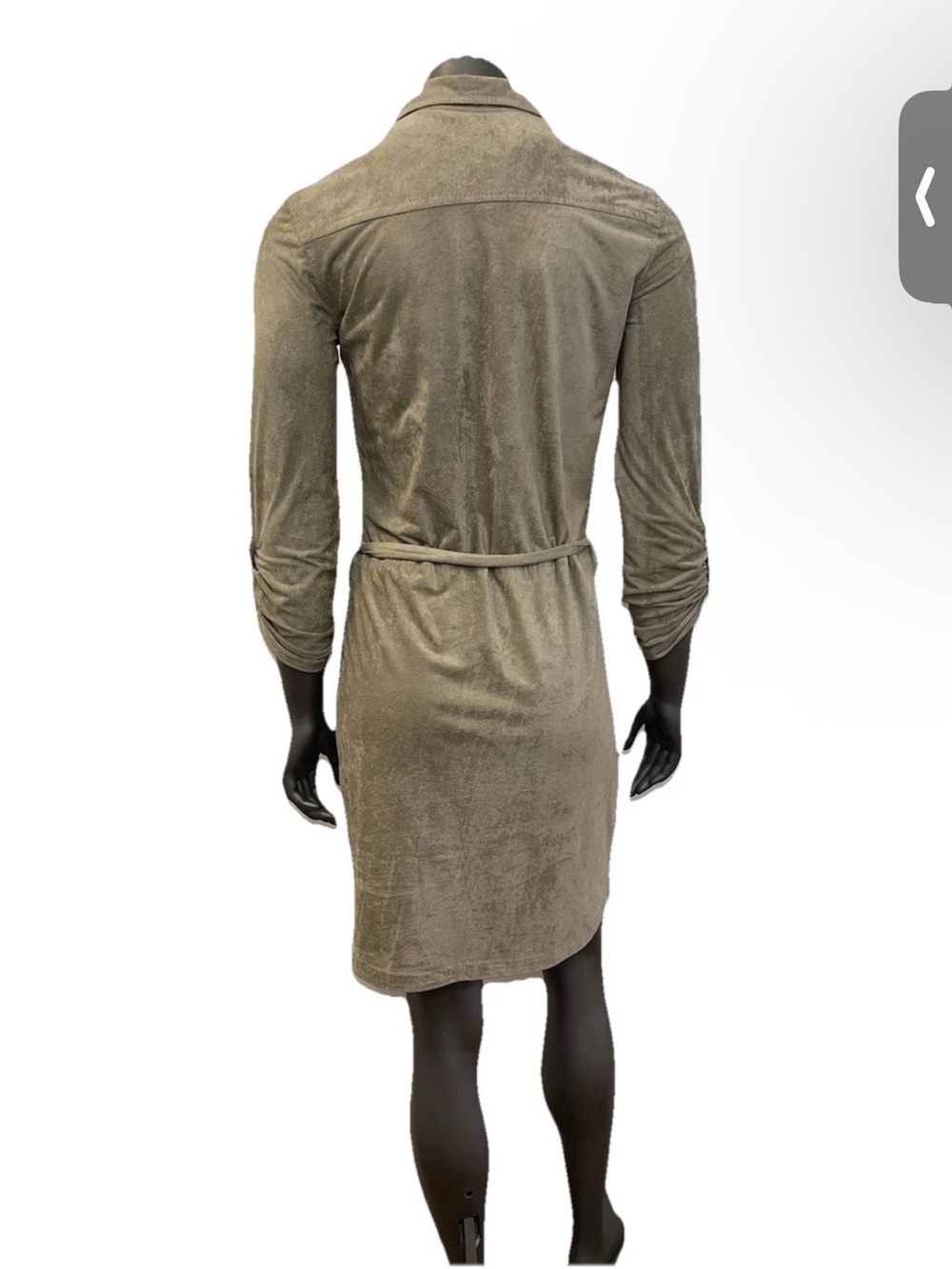 Max Studio Dress Women’s Small Faux Suede Tan Tie Belt Button Up Collared - Picture 2 of 14